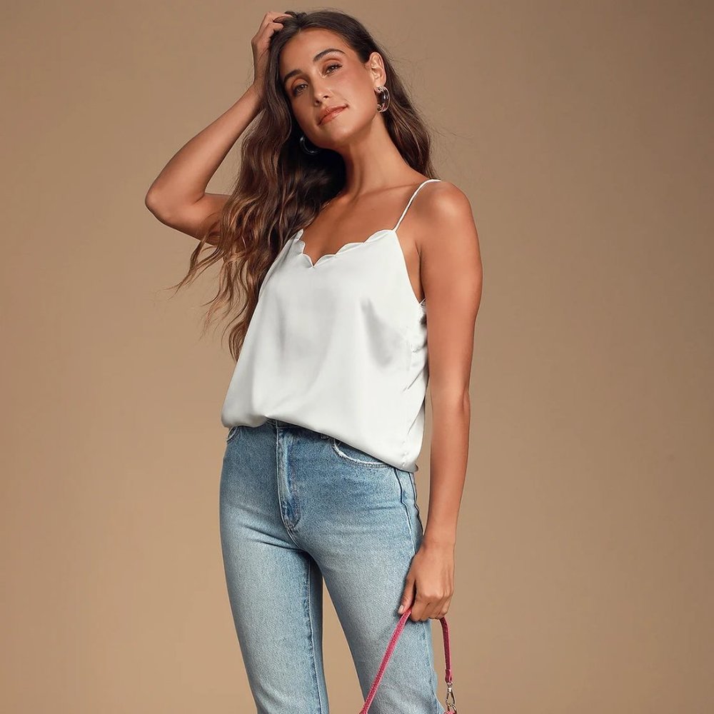 Lulus - Scalloped White Cami Top